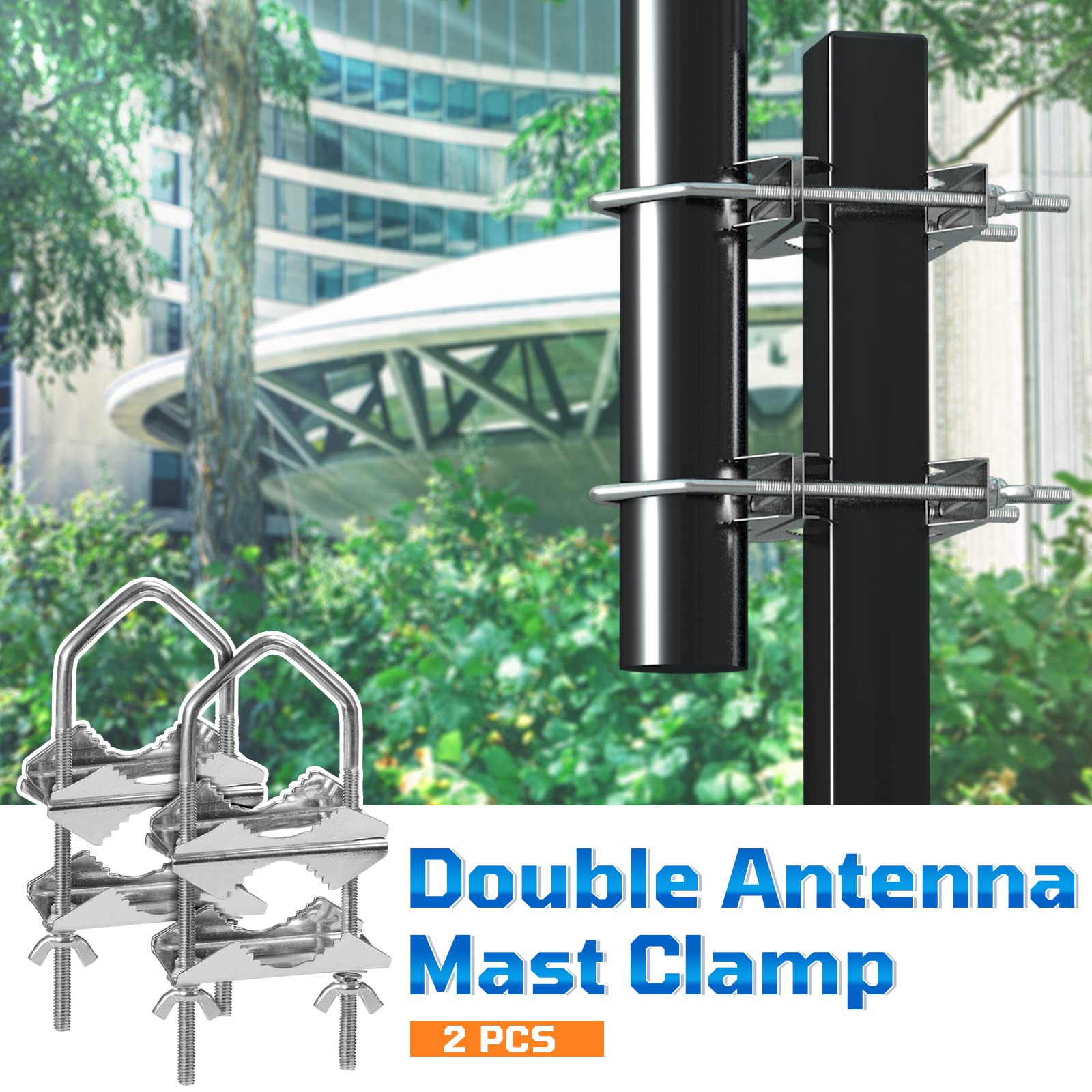 Superbat Double Antenna Mast Clamp V Jaw Block with U Bolts, Heavy Duty Mast to Mast Mount Bracket Kit for Outdoor Antenna 2 Sets - Image 3