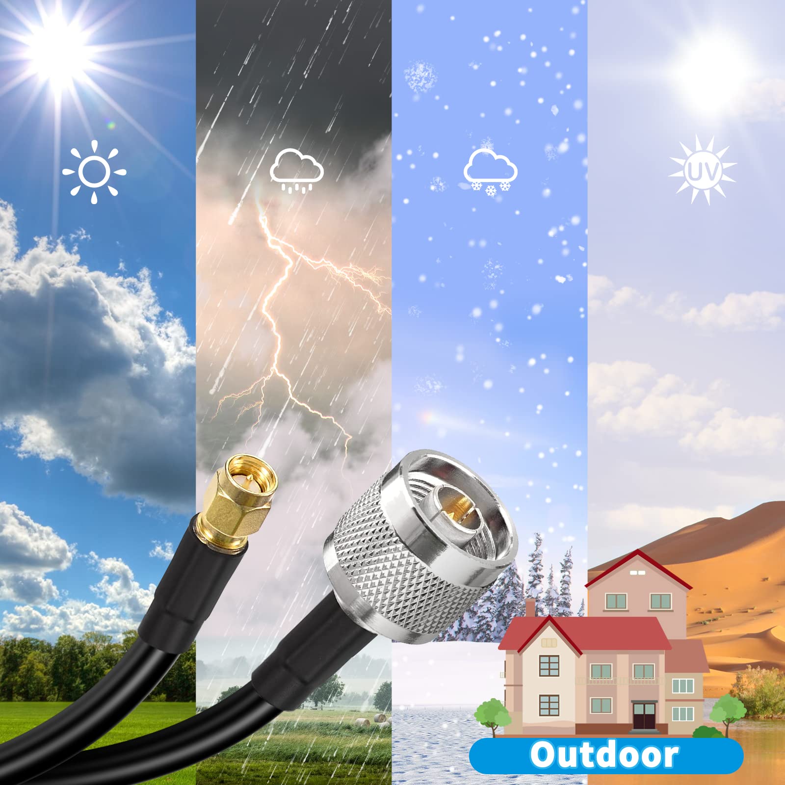 Superbat N to SMA 50ft Low Loss RG8X Cable for 3G/4G/LTE/5G/WiFi/ADS-B Antenna Router Modem or Lightning Arrester - Image 6