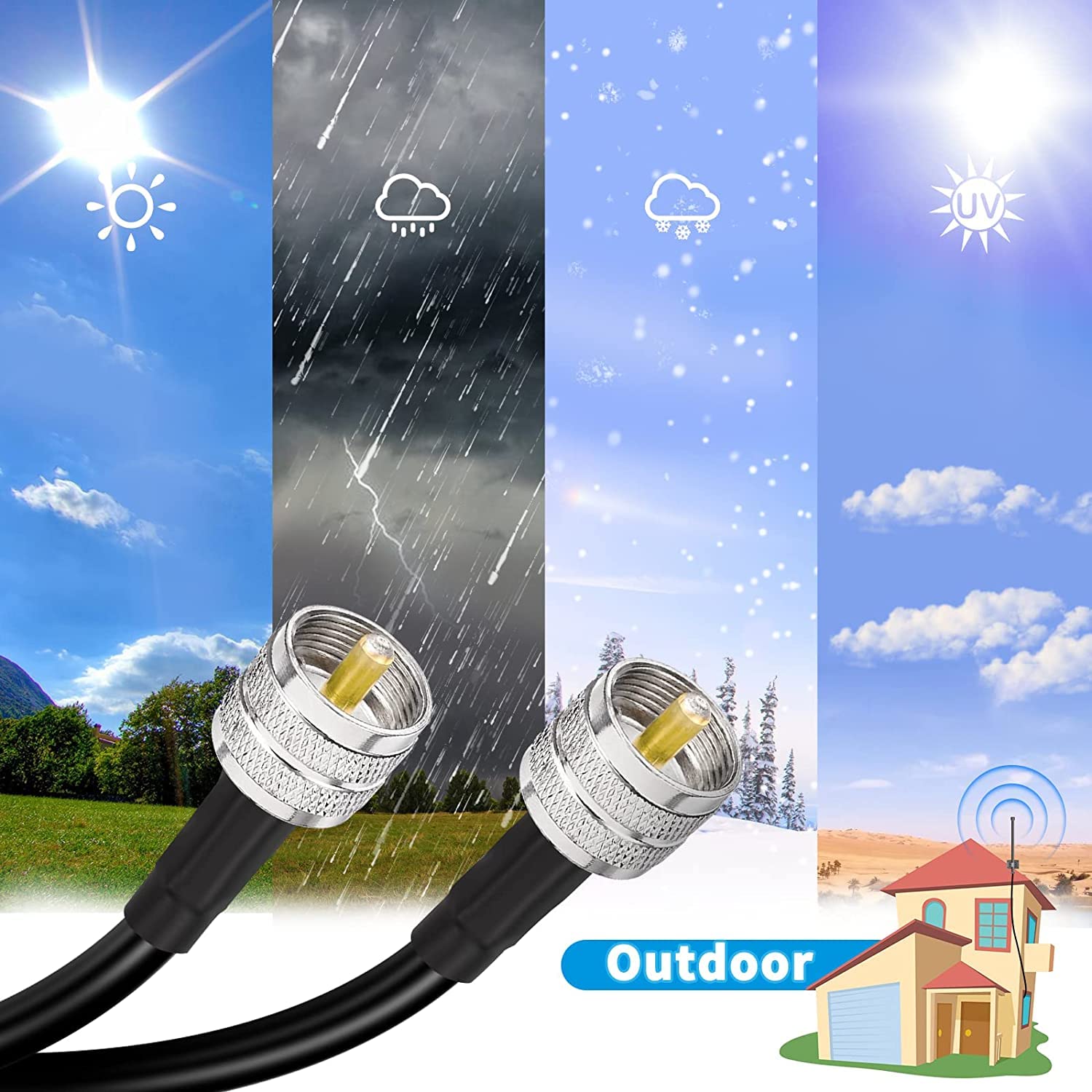 Superbat RG8x Jumper Cable 3ft UHF Male PL259 to PL259 CB Coax Cable 50 Ohm for CB Radio HAM VHF Radio Tuner Dummy Load SWR Meter Antenna Analyzer 2-Pack - Image 6