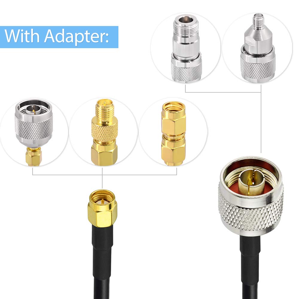SUPERBAT SMA Male to N Male RF Coaxial Coax Cable 16.4ft + 5pcs SMA to N Male/Female Coax Adapter Kit for Gateway Router 3G 4G LTE Ham Radio ADS-B Antenna etc - Image 5