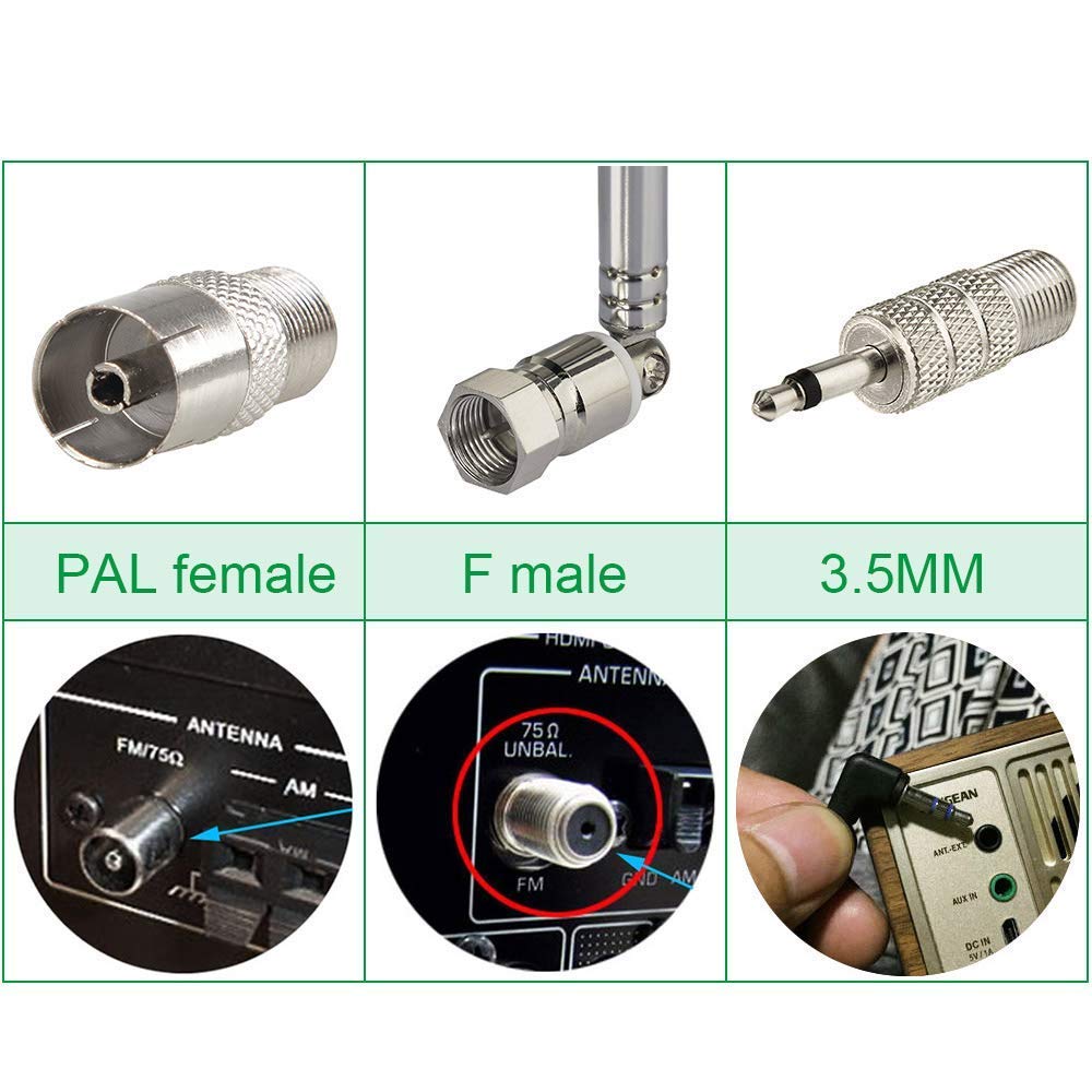 Superbat Telescopic FM Antenna for Stereo Receiver Indoor, FM Radio Antenna 75 Ohm UNBAL for Yamaha Onkyo Denon Table Top Home Theater Receiver Radio Receiver Antenna Tuner - Image 4